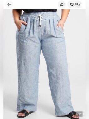 Athleta Cabo Linen Wide Leg Pull On Relaxed Drawstring Pants‎ Blue Plus Size 26
